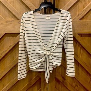 Women’s knit striped faux wrap top